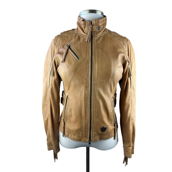 *Flawed Harley Davidson Women's Calamity Fringe Leather Jacket Brown Medium - Picture 2 of 16